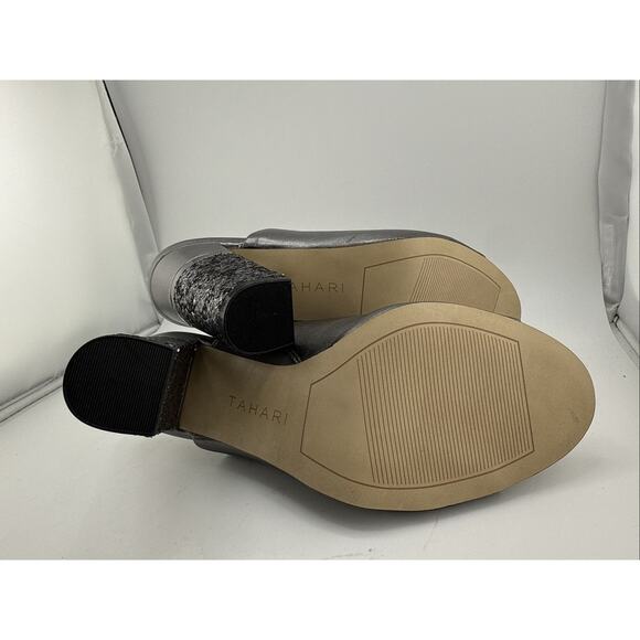 Tahari Melissa Women's Sz 5.5 M‎ Leather Mule Sandals Glitter Heel Gray NWOB - Picture 10 of 10